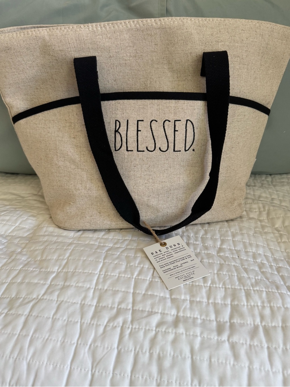 Rae Dunn Natural Canvas insulated Tote BLESSED.NWT